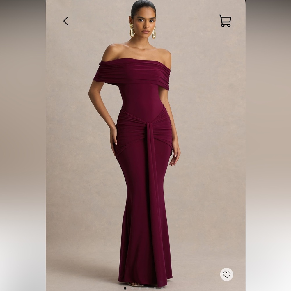 Club London Off the shoulder burgundy formal dress